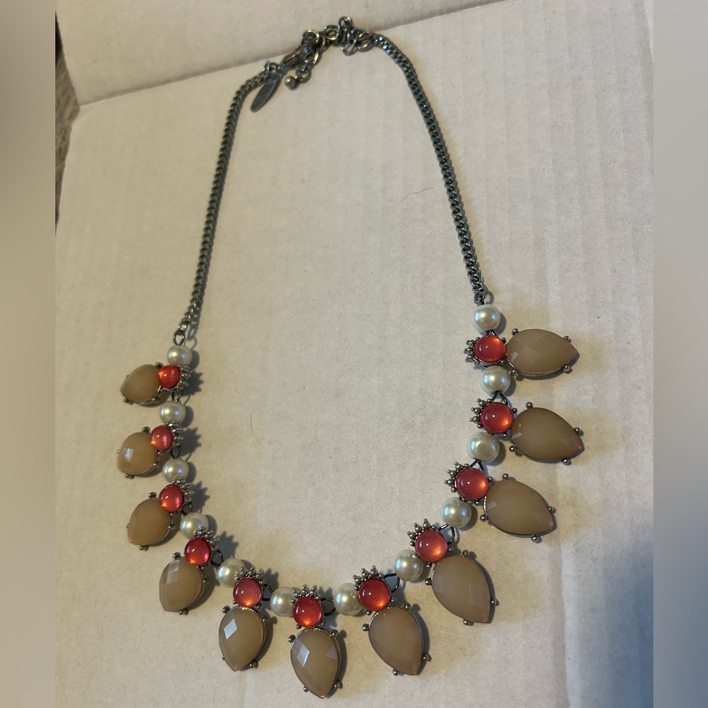 Statement necklace with pink and faux pearls